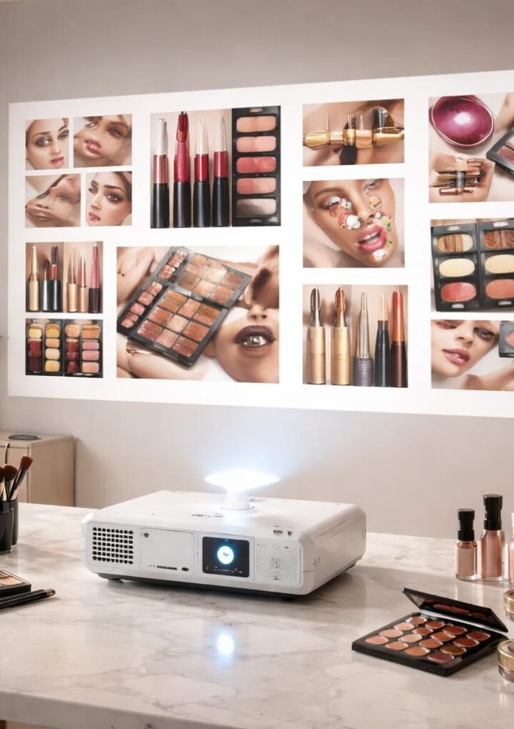 En maquillage, le vidéoprojecteur Epson projette moodboards et palettes en grand