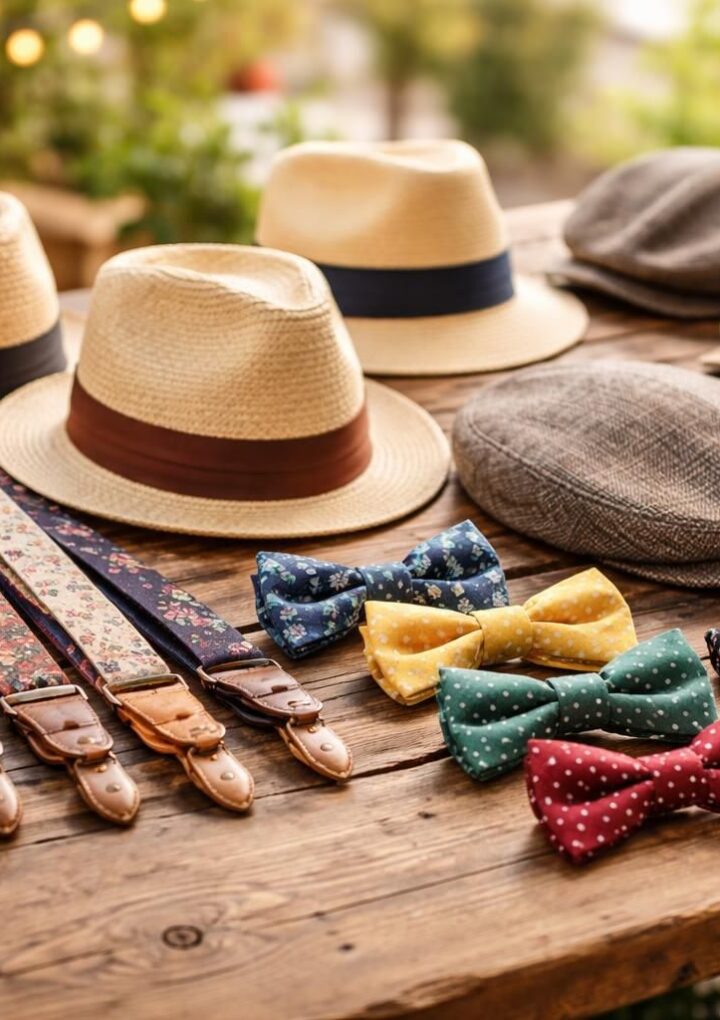 Accessoires guinguette : bretelles, nœuds et chapeaux pour compléter le look