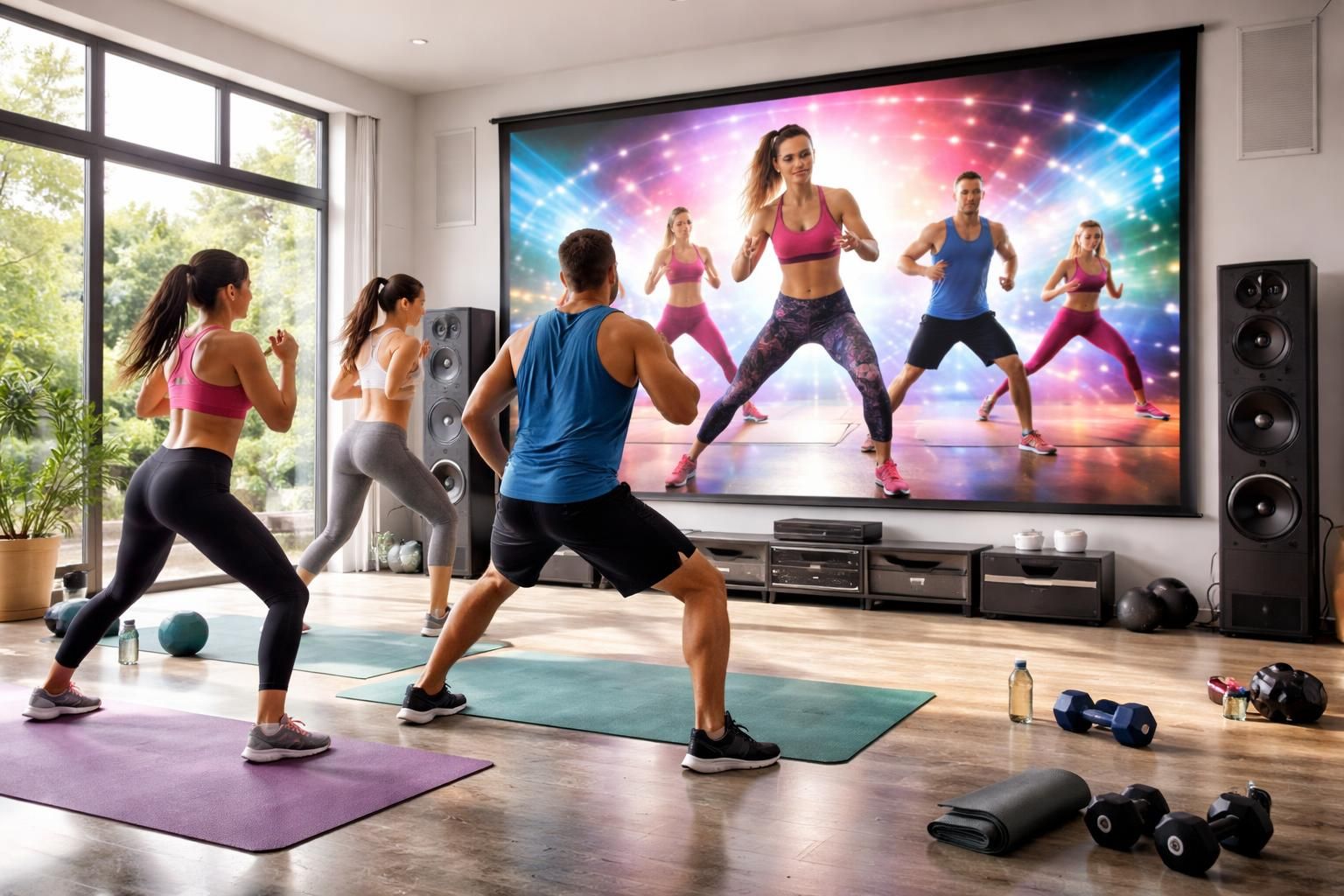 optimisez vos séances de fitness avec un écran de projection alliant son et image pour une expérience immersive et motivante.