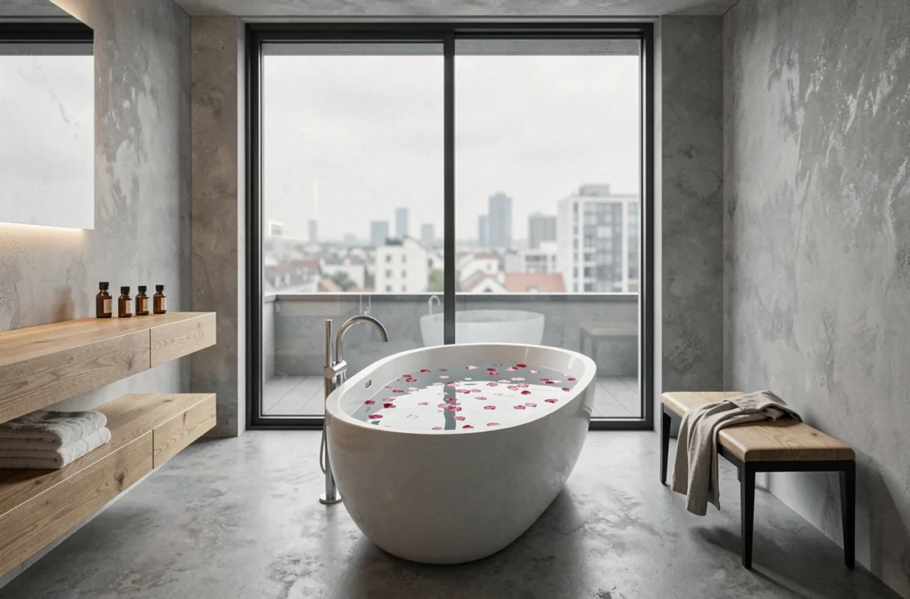 Suite spa privatif avec baignoire îlot et pétales de rose pour une nuitée romantique à Toulouse